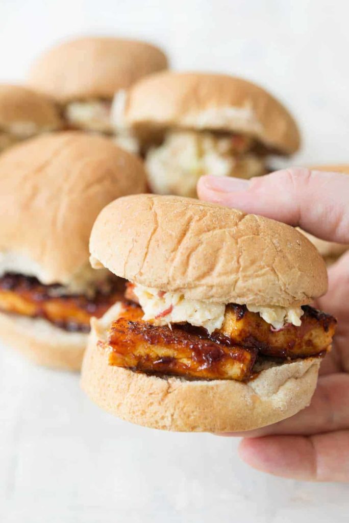 These BBQ tofu sliders with apple slaw from Delish Knowledge will make an easy weeknight dinner