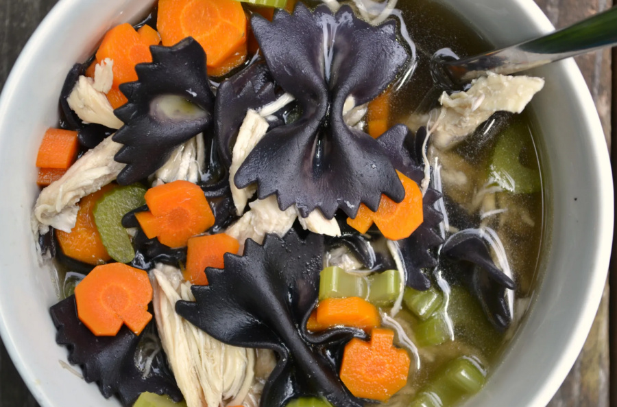 Halloween Themed Weekly Meal Plan Ideas: Chicken Boodle Soup from Morgan Manages Mommyhood