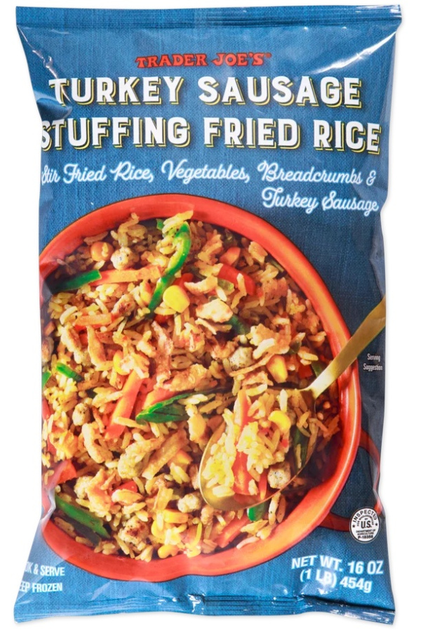 Thanksgiving must-have items at Trader Joes: Turkey Sausage Stuffing Fried Rice