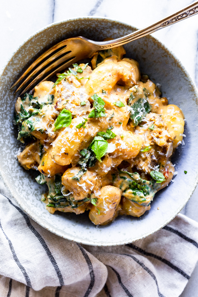 This one-pot Creamy Pumpkin and Sausage Gnocchi recipe from Fox and Briar includes a delicious sauce you'll want to spoon up at the end of the meal