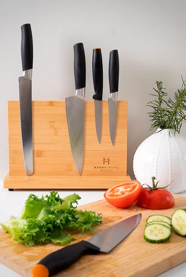 Get their knives out of a drawer by gifting them this clean magnetic bamboo knife rack
