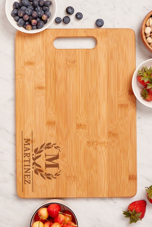 This personalized cutting board from Flowertown Weddings is under $25