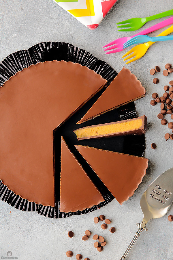 Cleobuttera's Homemade Reese's Peanut Butter Cup Pie is a giant version of the candy