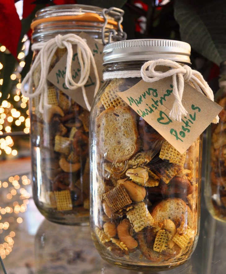 Anne Wolfe Postic's delicious spicy Chex mix in mason jars make great gifts