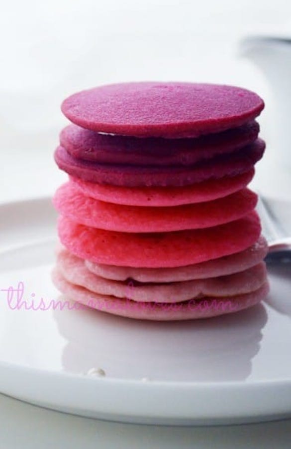 Surprise the kids with these ombre pink pancakes for Valentine's Day from This Mama Loves