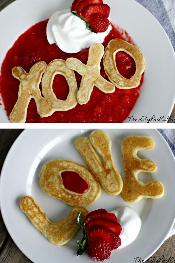Make personalized pancakes with this Valentine idea from The Lily Pad Cottage