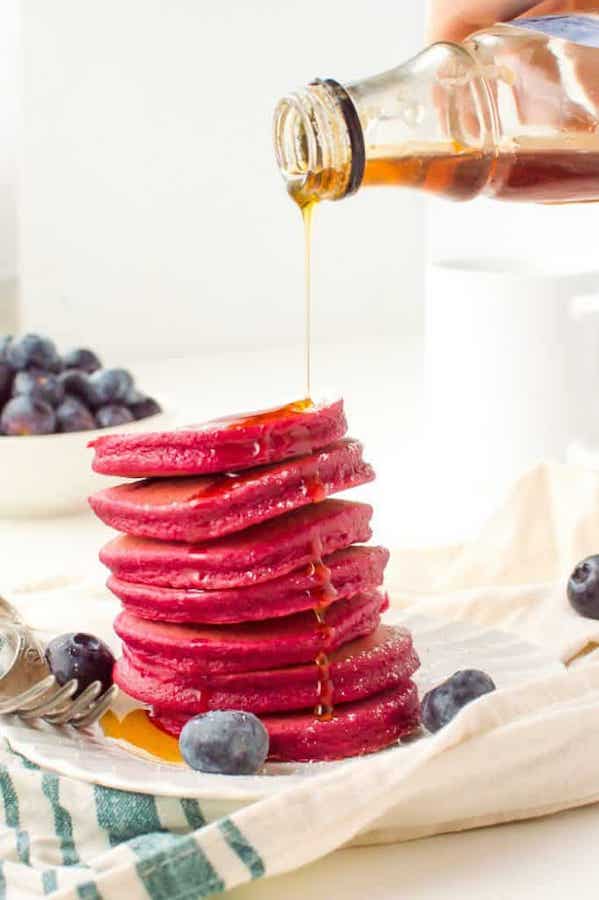 These healthier pink beet pancakes from The Natural Nurturer will be perfect for Valentine's Day breakfast