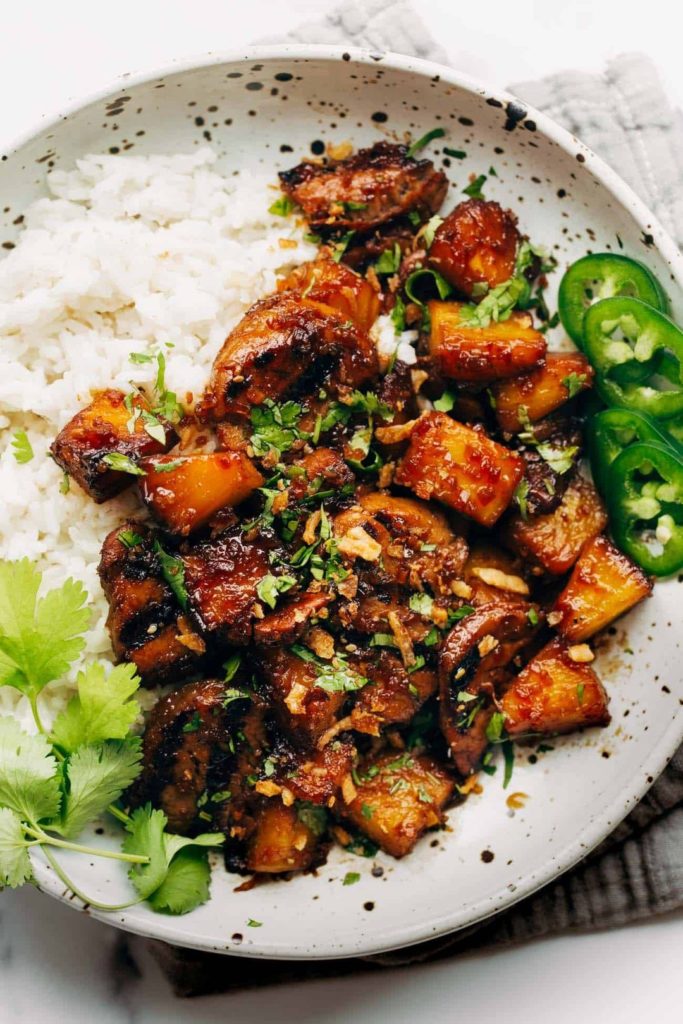 Pineapple Pork with Coconut Rice from Pinch of Yum