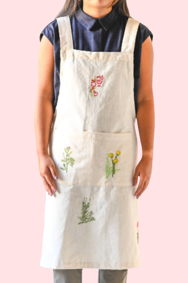 Mother's Day kitchen gifts: Botanical Embroidered Apron from Halden Garden