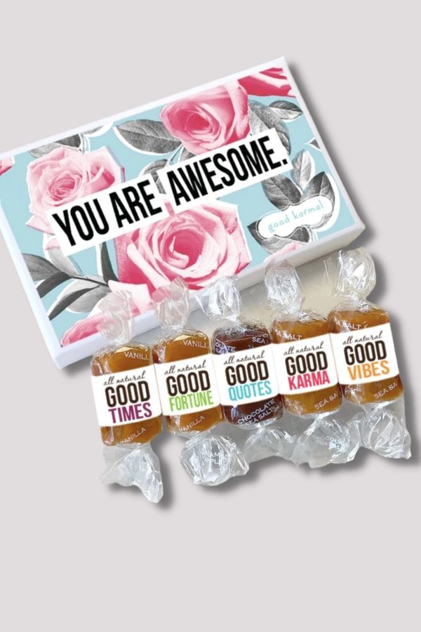 Special Mother's Day gifts under $20: You Are Awesome floral gift box of gourmet caramels from Good Karmal
