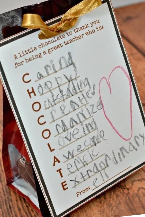 This printable chocolate teacher appreciation poem from Kenarry makes a wonderful teacher appreciation gift