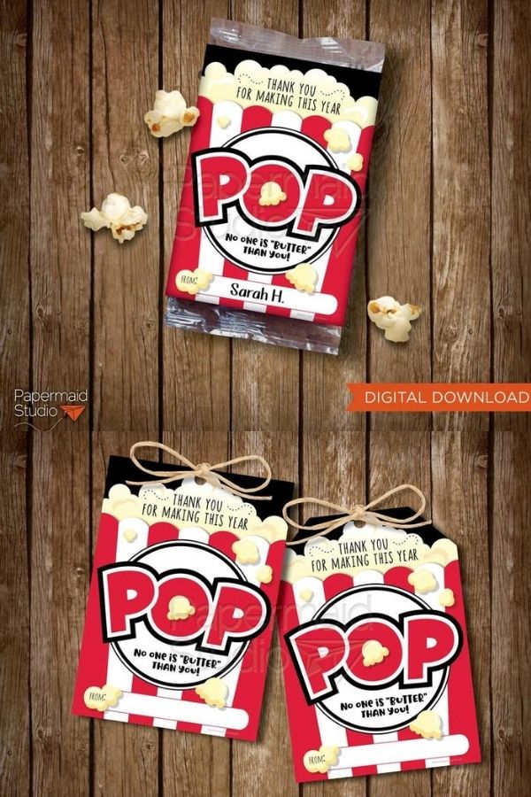 Peppermaid Studio's printable popcorn tags help make your teacher appreciation gift pop!