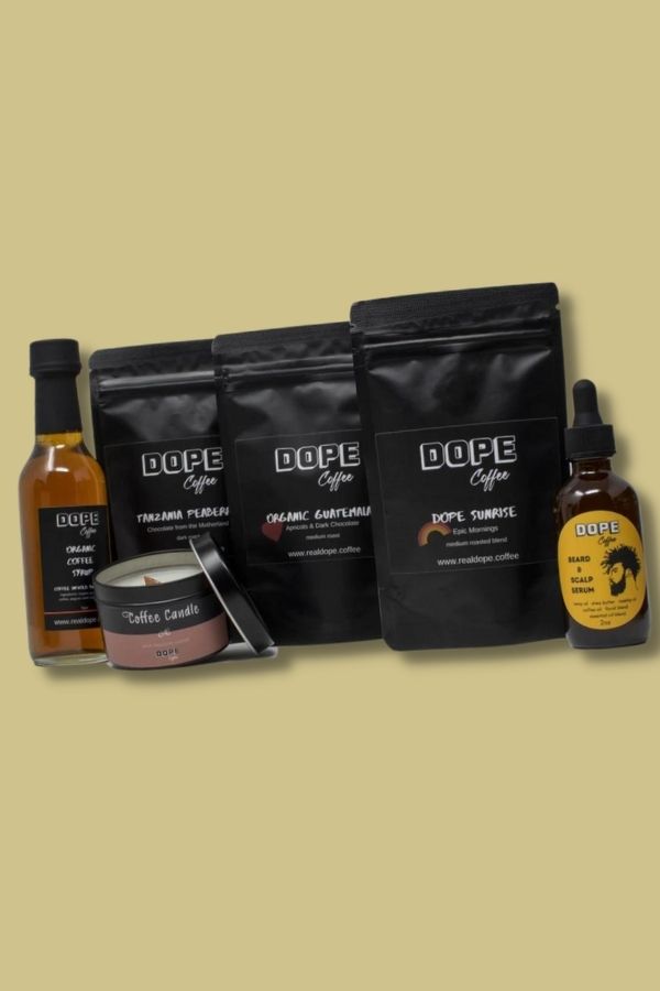 Dope Coffee's Man of Great Taste gift set include lots of coffee items for the special dad on Father's Day