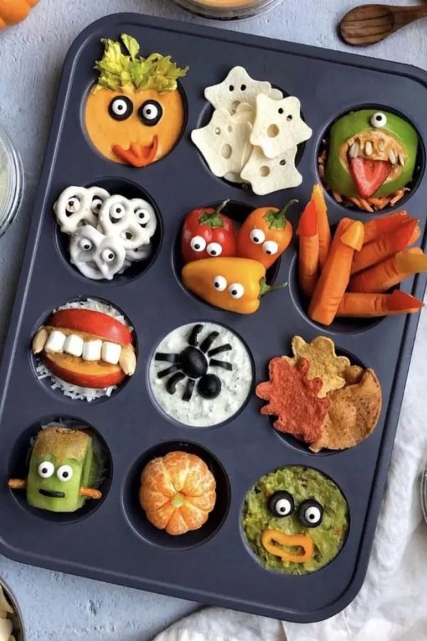 Muffin Tin Halloween Snack Tray from Ain't Too Proud To Meg
