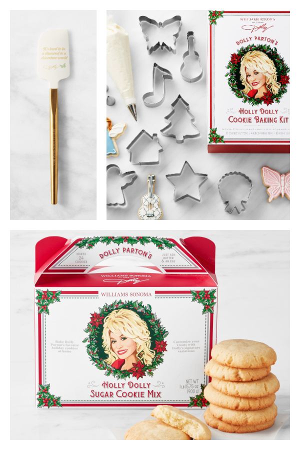 Dolly Parton gifts: Dolly Parton Cookie Cutters, Sugar Cookie Mix and Spatula from Williams Sonoma 
