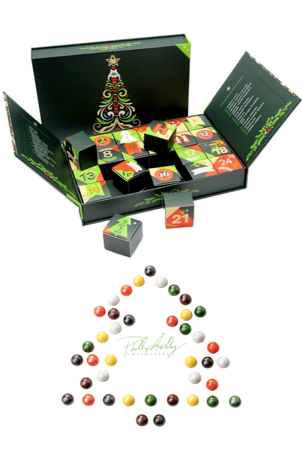 Sophisticated chocolate bonbons from Phillip Ashley's luxury Advent calendar inspired by tastes of traditional Black Southern Christmas celebrations