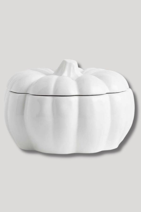 Pumpkin shaped serving bowl from Crate and Barrel for your Thanksgiving potluck