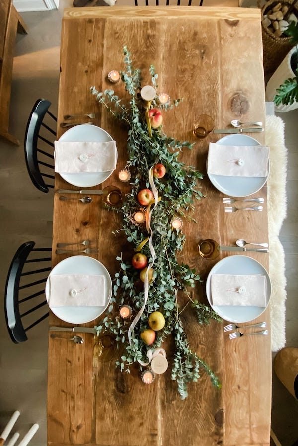 This simple and natural Thanksgiving table from Mostly Lovely Things is easy to do in your own home.