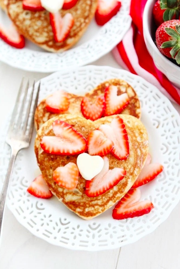 Two Peas and Their Pod's heart-shaped pancake recipe is a great breakfast treat for Valentine's Day.