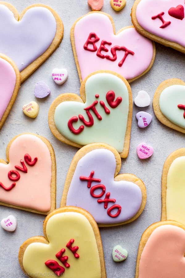 Sally's Baking Addiction's conversation heart sugar cookies are an adorable Valentine's Day treat.