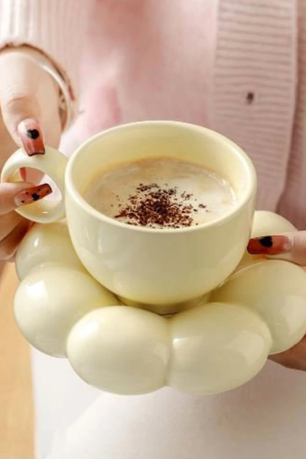 Cute Kawaii Ceramic Coffee Mug and Saucer Set from Etsy's LeisureMeDrinkware 