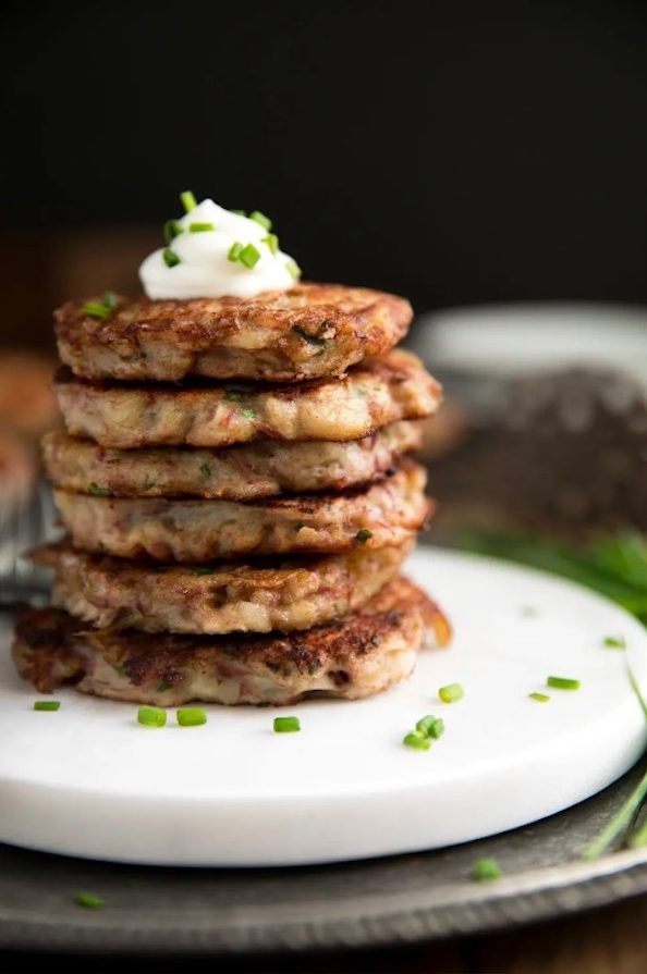Delicious potato pancakes incorporate leftover corned beef in this recipe from The Forked Spoon.
