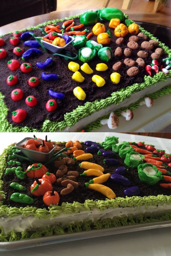 Marzipan vegetable garden Easter cakes decorated by Karen Quinn for Cool Mom Picks.