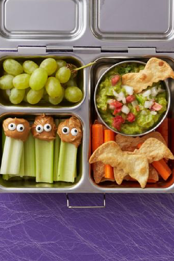 Healthy Halloween treats for kids: Bat-shaped tortilla dippers via PlanetBox