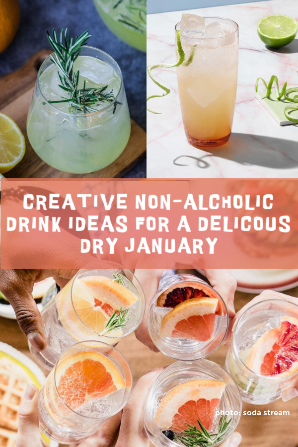 Creative non-alcoholic drink recipes and ideas for Dry January -- or any month! Mocktails, soda water mixers, cozy hot drinks + more | cool mom eats
