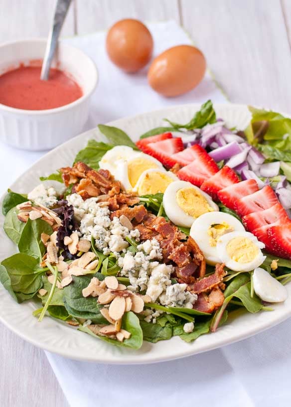Recipes that use hard-boiled eggs: Strawberry Cobb Salad recipe from Neighborfood is so fresh for spring